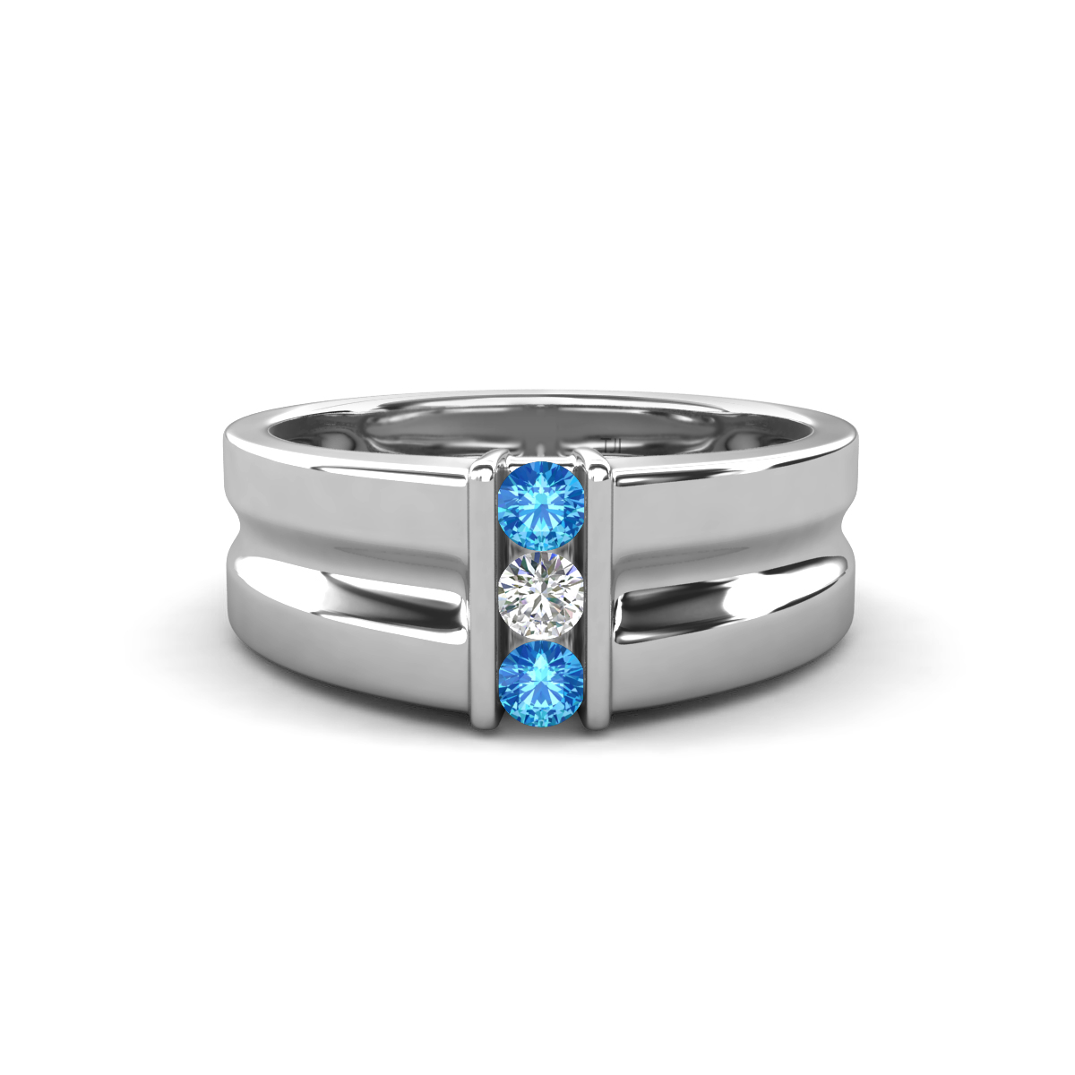 Xavier 0.22 ctw Blue Topaz and Natural Diamond Three Stone Men Band (8.50 mm) 